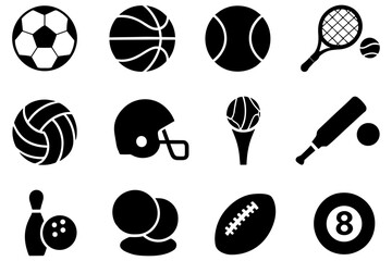 Silhouette icons of popular sports gear and balls for diverse athletic activities vector