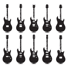 Fototapeta premium Ten electric guitar silhouettes arranged symmetrically on a simple white background