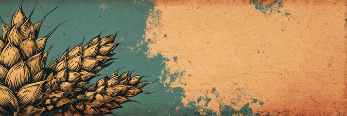 Retro Beer Poster Featuring Hops and Grain Textures, Evoking a Nostalgic Atmosphere and Artistic Craftsmanship in Vintage Design