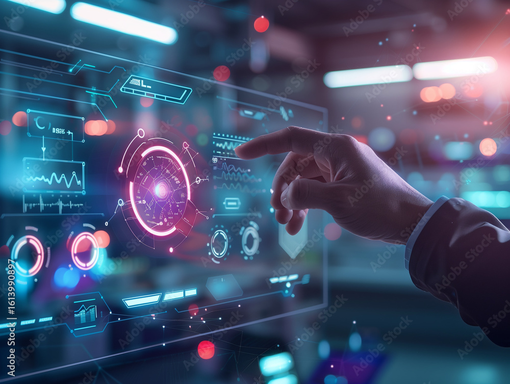 Poster innovative technology interface with intuitive digital dashboard for smart data analysis and modern 