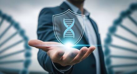 Dna protection genetics research healthcare science genetic engineering genome security innovation concept