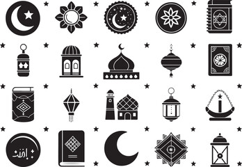 Ramadan & Eid Icon Set  Silhouette Style on White Background