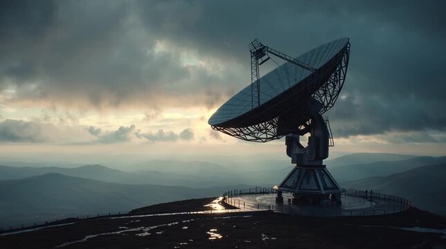 Observing the skies with a large satellite dish in a mountainous region during twilight