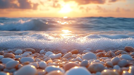 Sunrise or sunset on a pebble beach