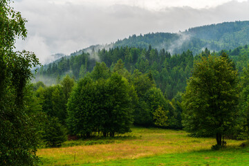 Foggy morning under Pilsko mountain