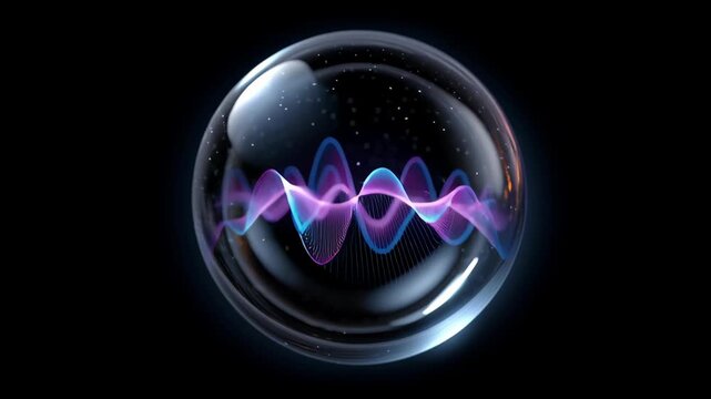 Quantum wave function in a glass sphere Abstract visualization of energy field in physics simulation