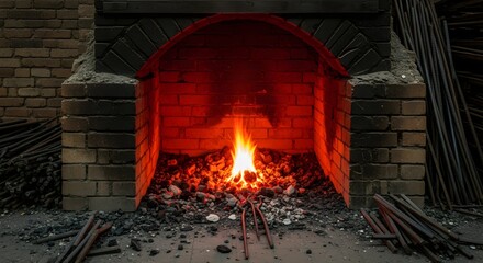 Blacksmith forge fire brick oven furnace metalwork hot coals craftsmanship traditional tool
