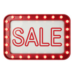 Bright red marquee sign announcing a sale