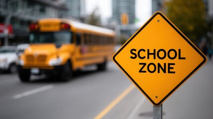 A yellow sign with the word school on it is on the side of a road