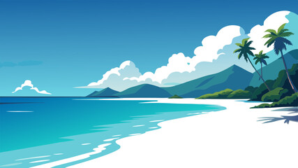 Tranquil Tropical Coastline with Clear Sea Vector Design