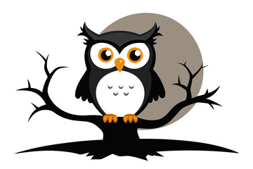 Obraz premium Charming Owl on a Spooky Tree Branch Vector Drawing