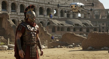 Ancient Meets Modern: A Roman Centurion Encounters Drone Technology at the Colosseum