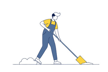 Obraz premium Line Drawing of Janitor Cleaning Floor Vector