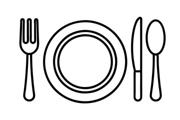 Minimal Dinner Set Vector with Plate Cutlery Line Drawing