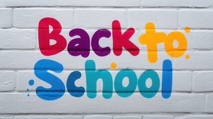 A colorful wall with the words "back to school" written in a playful font