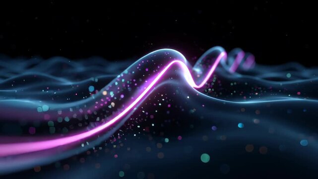 Abstract visualization of double slit experiment with glowing particles in motion