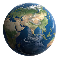 Obraz premium Realistic earth globe showing asia and europe isolated on transparent background