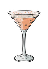 Aperol sour cocktail hand drawn isolated on white background. Vintage sketch of alcoholic drink glass. Colorful party cocktail. Vector illustration