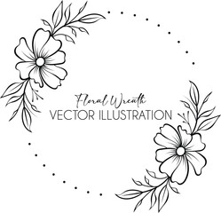 Circular half floral wreath for wedding invitation, label packaging and logo	