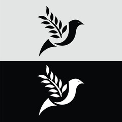 A dove carrying an olive branch symbolizes peace, hope, and freedom in a minimalist and elegant design