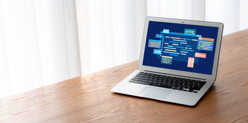 Software development or programming work with coding screen of various programming languages like HTML, , , and C brisk for new application development