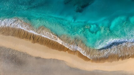 High-angle view of a beach and turquoise water.