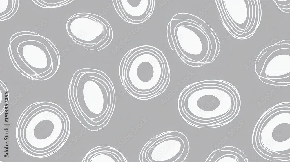 Poster white ovals rotating on a gray background creating a seamless, modern, and abstract pattern, suitabl