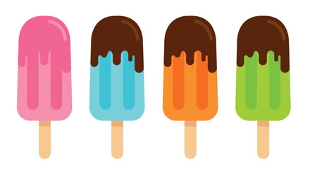 Colorful Popsicles with Chocolate Drizzle A Sweet Summer Treat Illustration