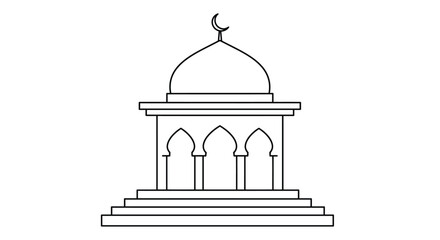 Simple Mosque Silhouette with Crescent Moon for Islamic Holiday Designs