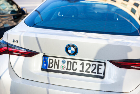 BMW i4 electric car parked in Munich, Germany