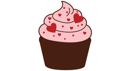 Cute Valentine s Day Cupcake with Pink Frosting and Red Hearts Illustration