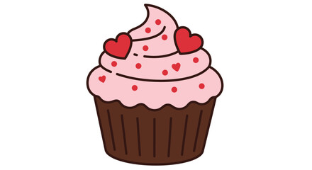 Cute Valentine s Day Cupcake with Pink Frosting and Red Heart Decorations