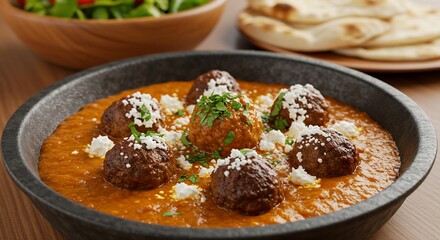 Hearty Mediterranean Meatballs in a Rustic Bowl with Crumbled Feta and Fresh Herbs
