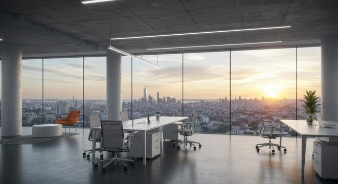 Modern open-plan office space with city views