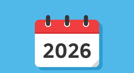 Calendar Icon Showing Year 2026 on Blue Background Symbolizing Future Planning