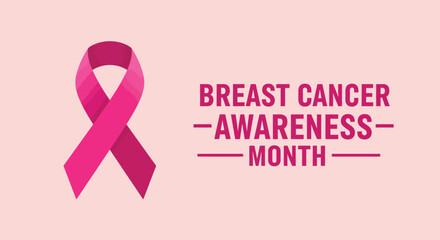 Pink Ribbon Symbol for Breast Cancer Awareness Month with Text on Pink Background