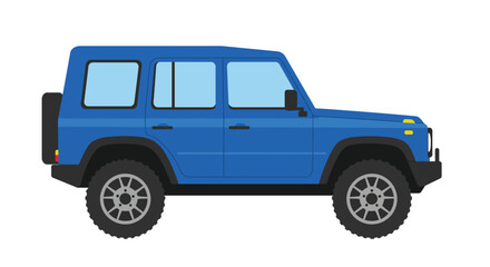 Blue Off Road Vehicle Illustration with Spare Tire on the Back