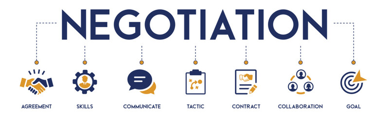 Negotiation website icons vector concept illustrated with an icons of agreement, skills, communicate, tactic, contract, collaboration, goal, corporate, meeting, company, strategy, success, deal, hand.