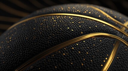 Naklejka premium Futuristic Gold-Trimmed Basketball: A Sleek Black Sphere Adorned with Luminous Lines and Unique Texture for a Winning Sports Concept