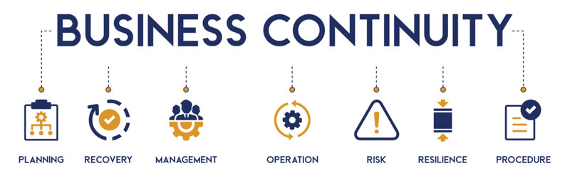 Business Continuity website icons vector concept illustrated with an icons of planning, recovery, management, operation, risk, resilience, procedure, backup, checklist, crisis, decision, enterprise