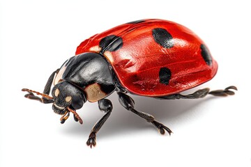 Isolated Red Ladybug in Flight - Macro Capture of Spotted Insect in Nature