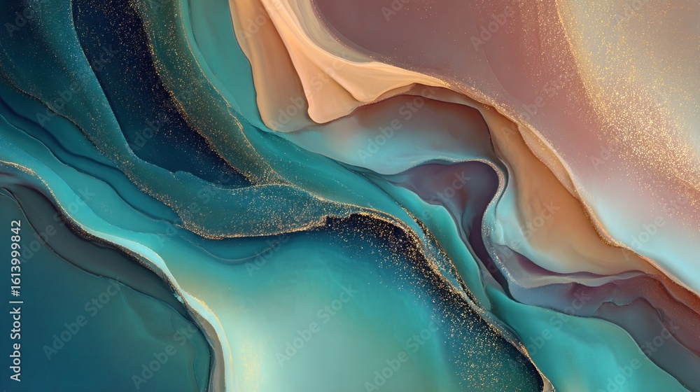 Aufkleber turquoise and peach swirl in a mesmerizing abstract display