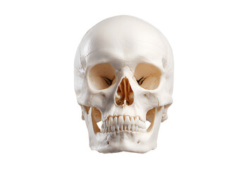 Naklejka premium Human skull front view with white background and empty space anatomy bone