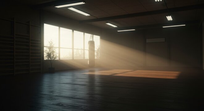 Empty martial arts dojo bathed in sunlight - Powered by Adobe