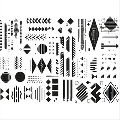 Monochromatic Tribal Graphics Assortment A Bold Collection of Black and White Geometric Shapes and Patterns Evoking Indigenous Art with a Modern Flair