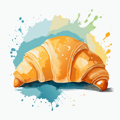 Vibrant watercolor illustration of a classic French croissant with flaky, golden layers.