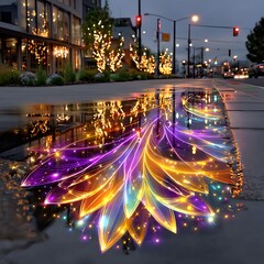 Glowing patterns, dark wet surface high resolution picture