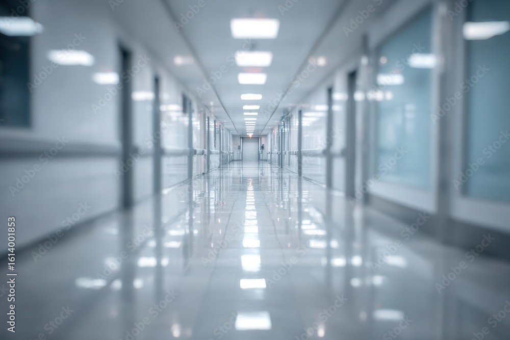 Poster bokeh effect in an empty hall way of a modern corporate corridor