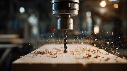 Intimate Look at Drilling Holes in Wood: Precision Work with Power Tools in a Manufacturing Environment