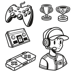 Gaming Accessories and Gamer Character Illustration.